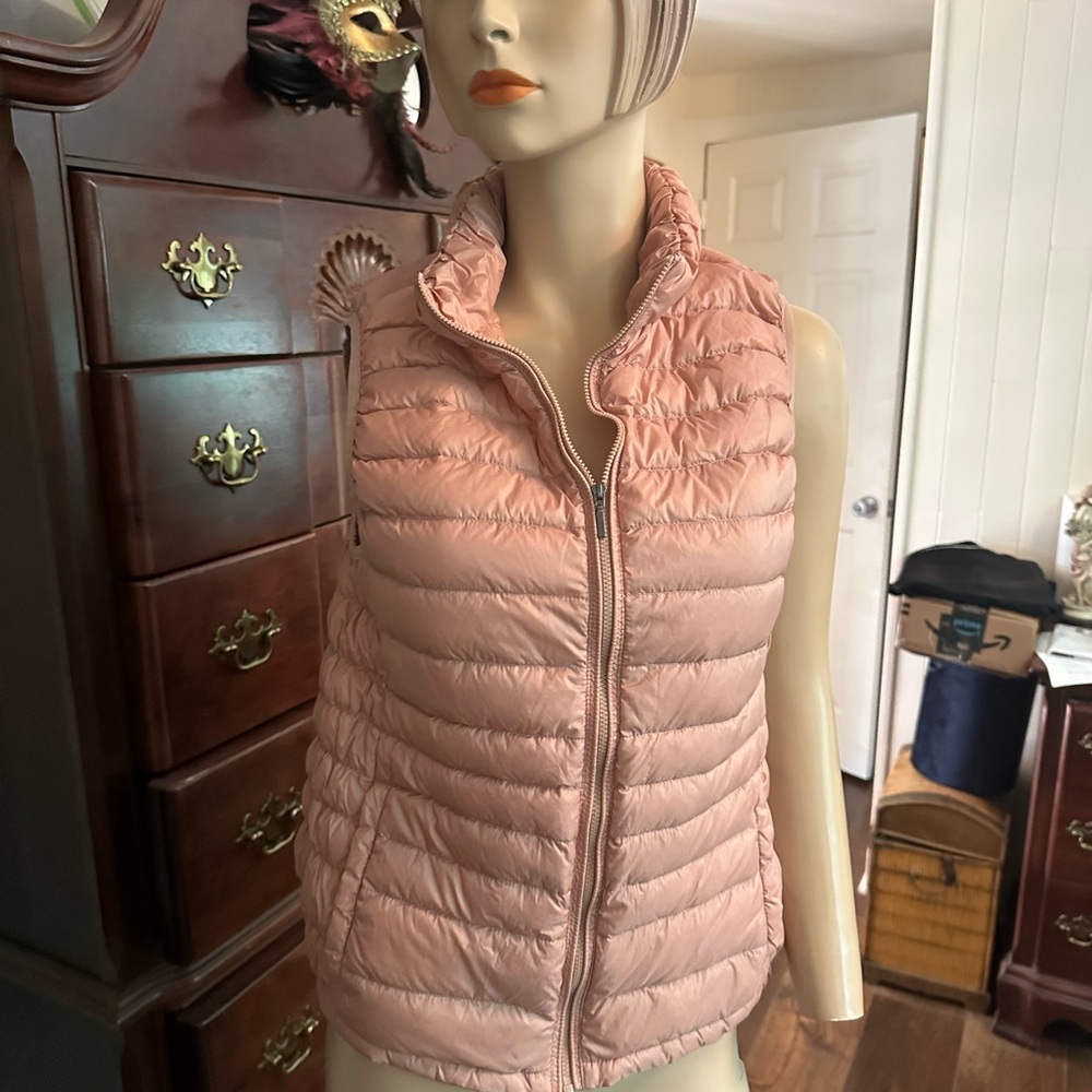 Pink Quilted Puffer Vest with Stand-Up Collar